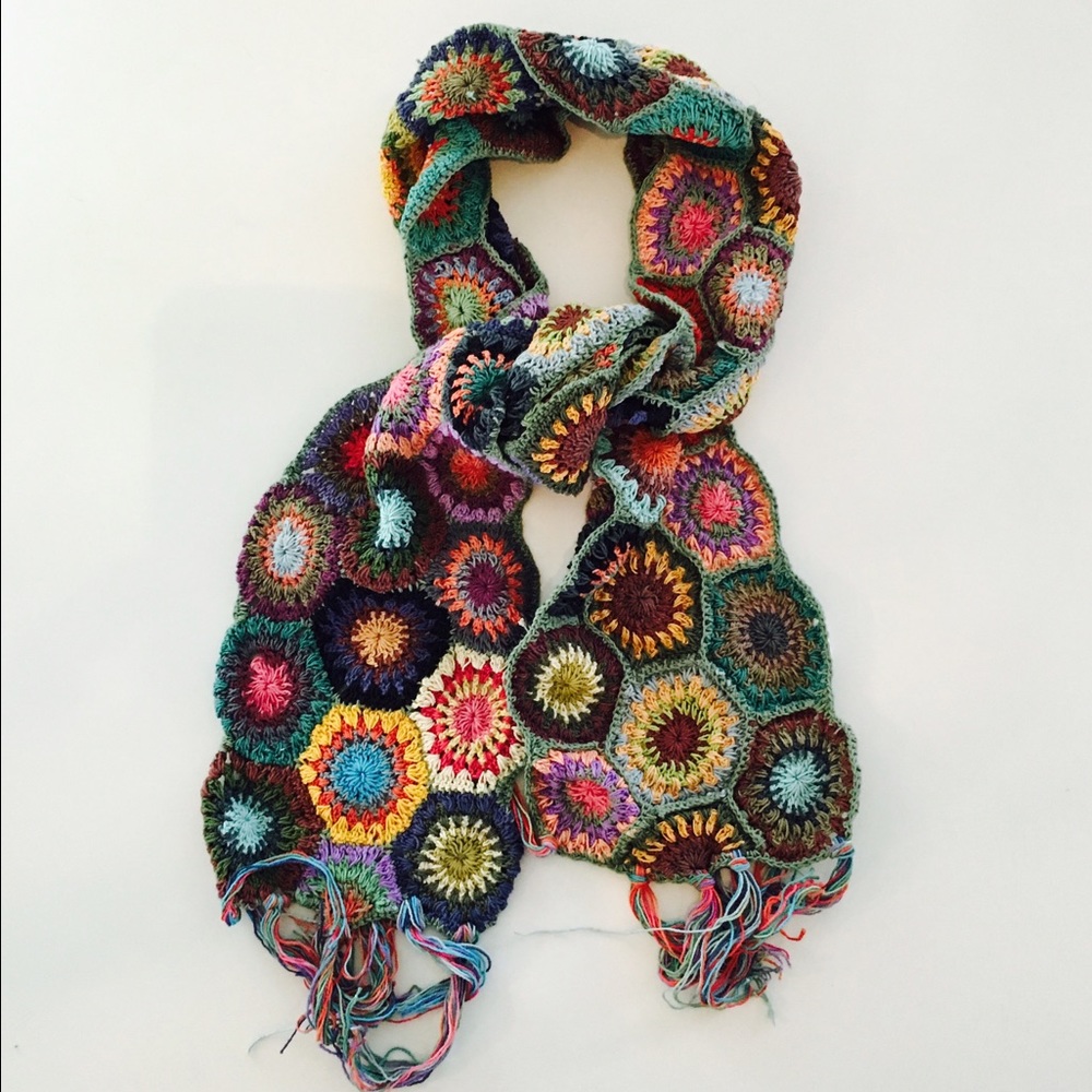 Crocheted multi color scarf
